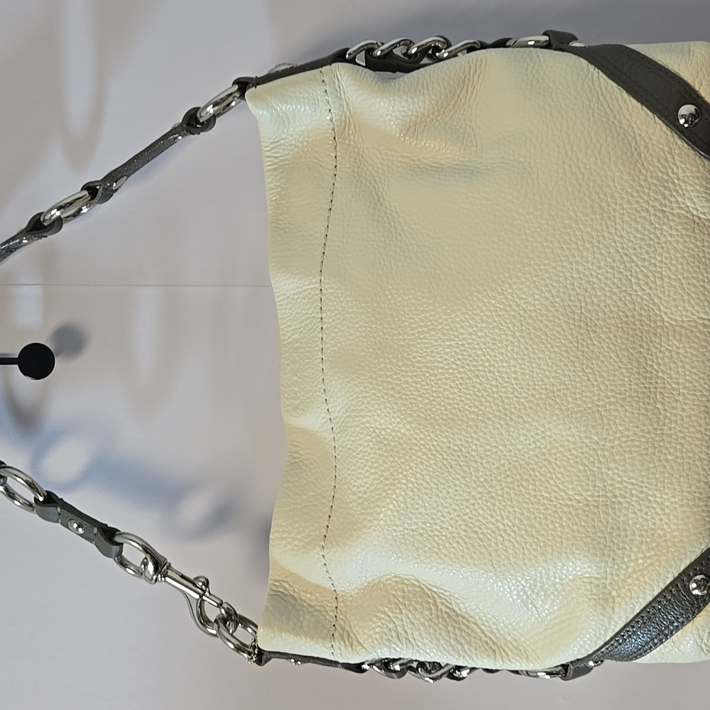 EUC Coach Elegant Cream With Grey Leather Shoulder Bag